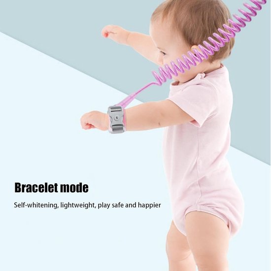Kinderharnas met riem - Veiligheidstuigje polsband - Buitenactiviteiten veilig - Glow-in-the-dark functie - 1.5-2.5m verstelbaar - Roze — afbeelding 5