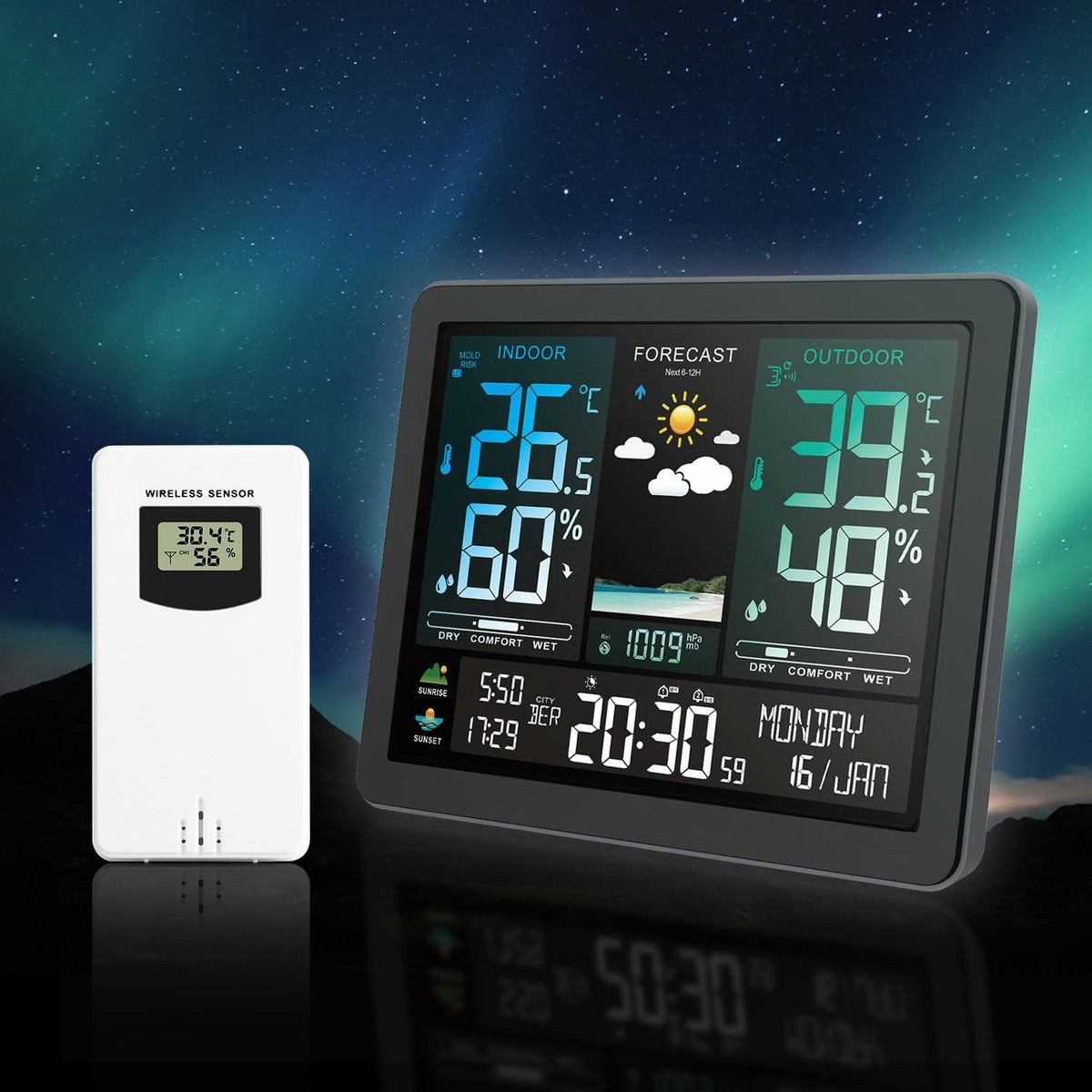 Elektronisch Weerstation - Kleur Display Klok - Thuis Kantoor - Multi Functie Sensor - 17x14x3 cm