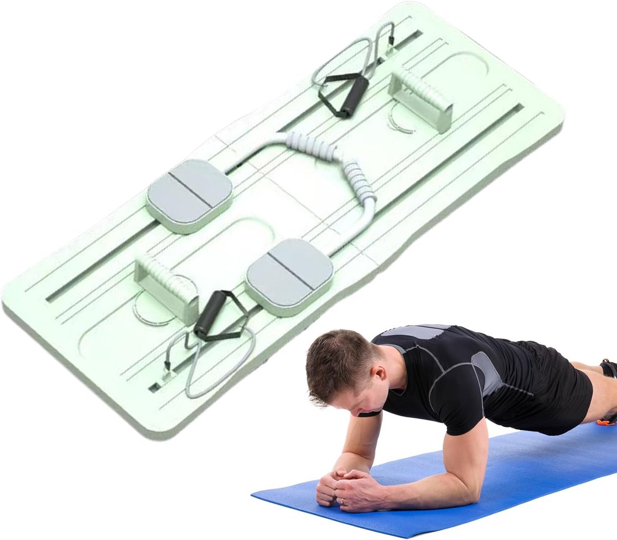 Pilates Reformer Board - Fitnessbord Trainingsbord - Thuistraining - Verstelbare Trekkoorden - 105 cm uitgevouwen - Groen