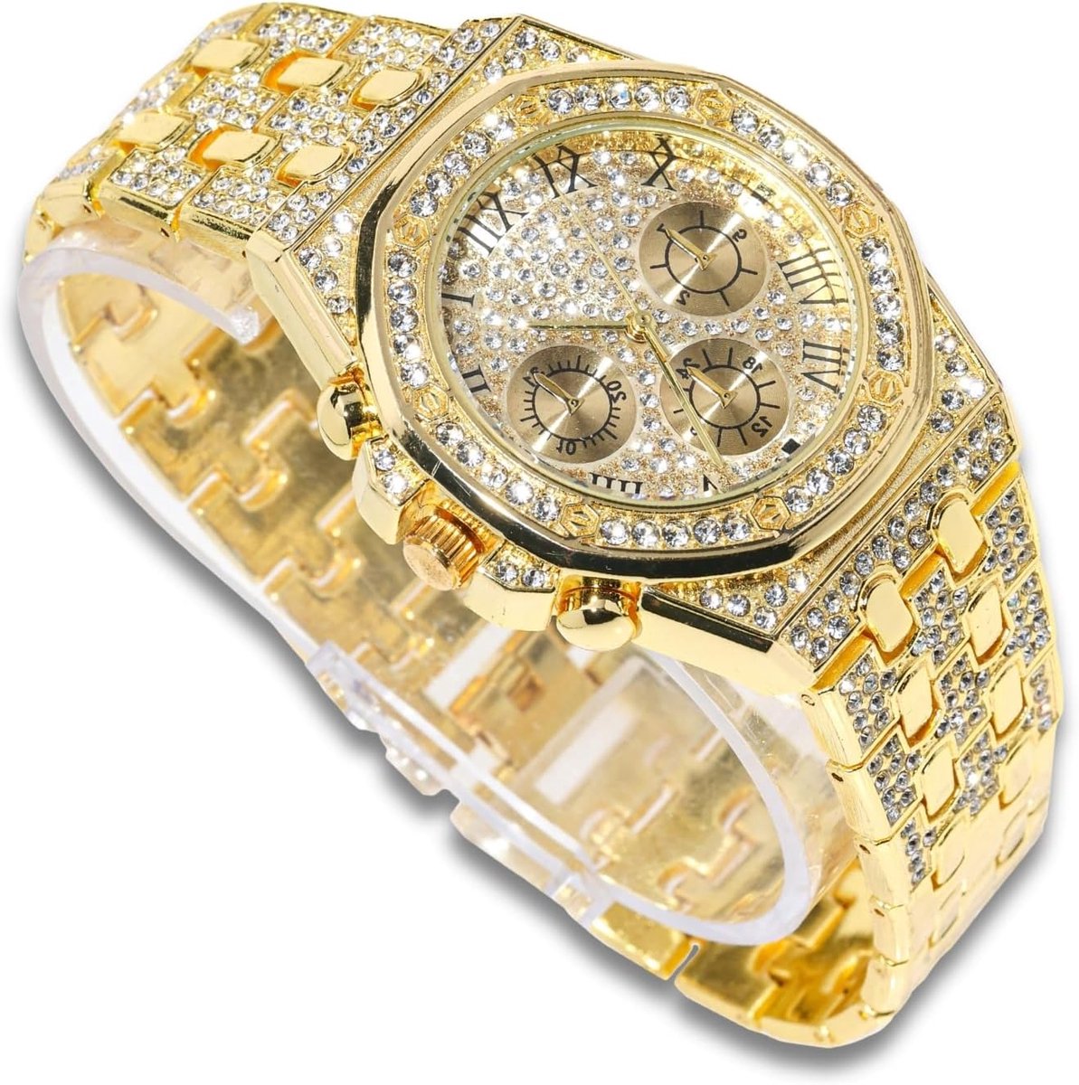 Heren Horloge - Gouden Horloge - Feestelijke Gelegenheden - Romeinse Cijfers - 22MM Bandbreedte - Goudkleurig
