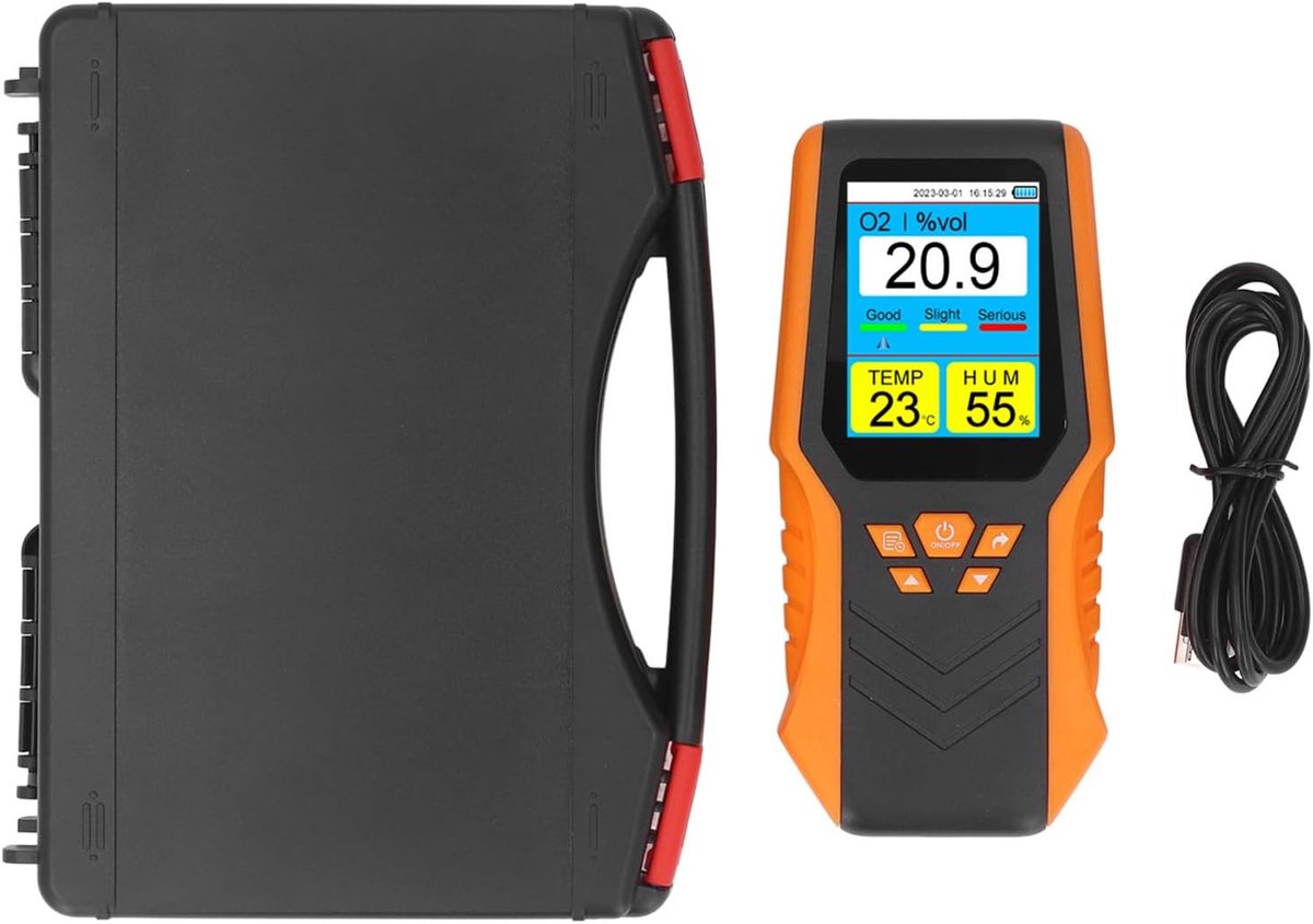 Zuurstofgasdetector - Draagbare O2 Meter - Luchtkwaliteit Meten - 0-30% Vol Bereik - Ingebouwde Batterij