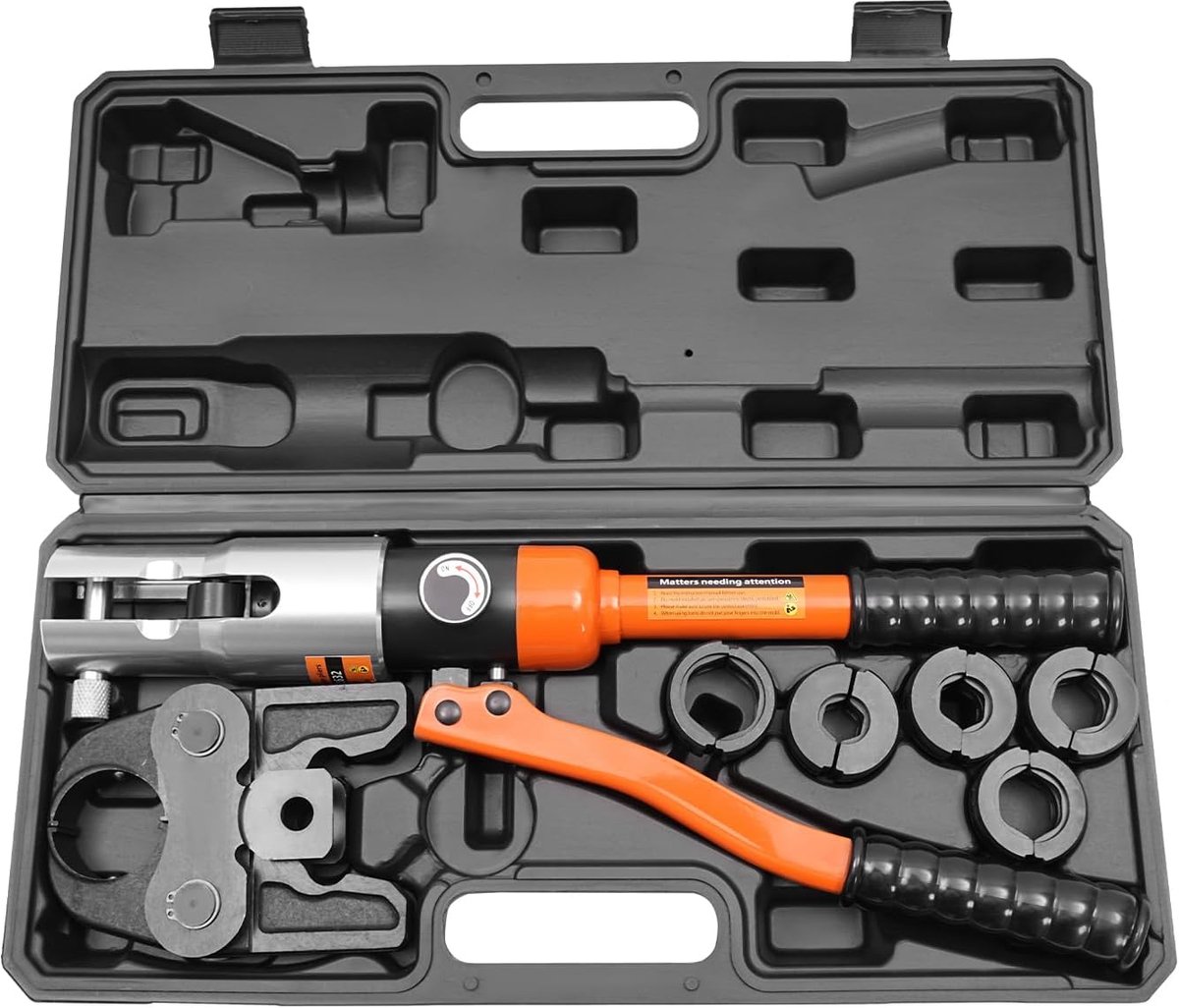 Hydraulische Perstang - Krimptang Set - Buizen Installeren - 10T Krimpkracht - V-contour Maten - Oranje