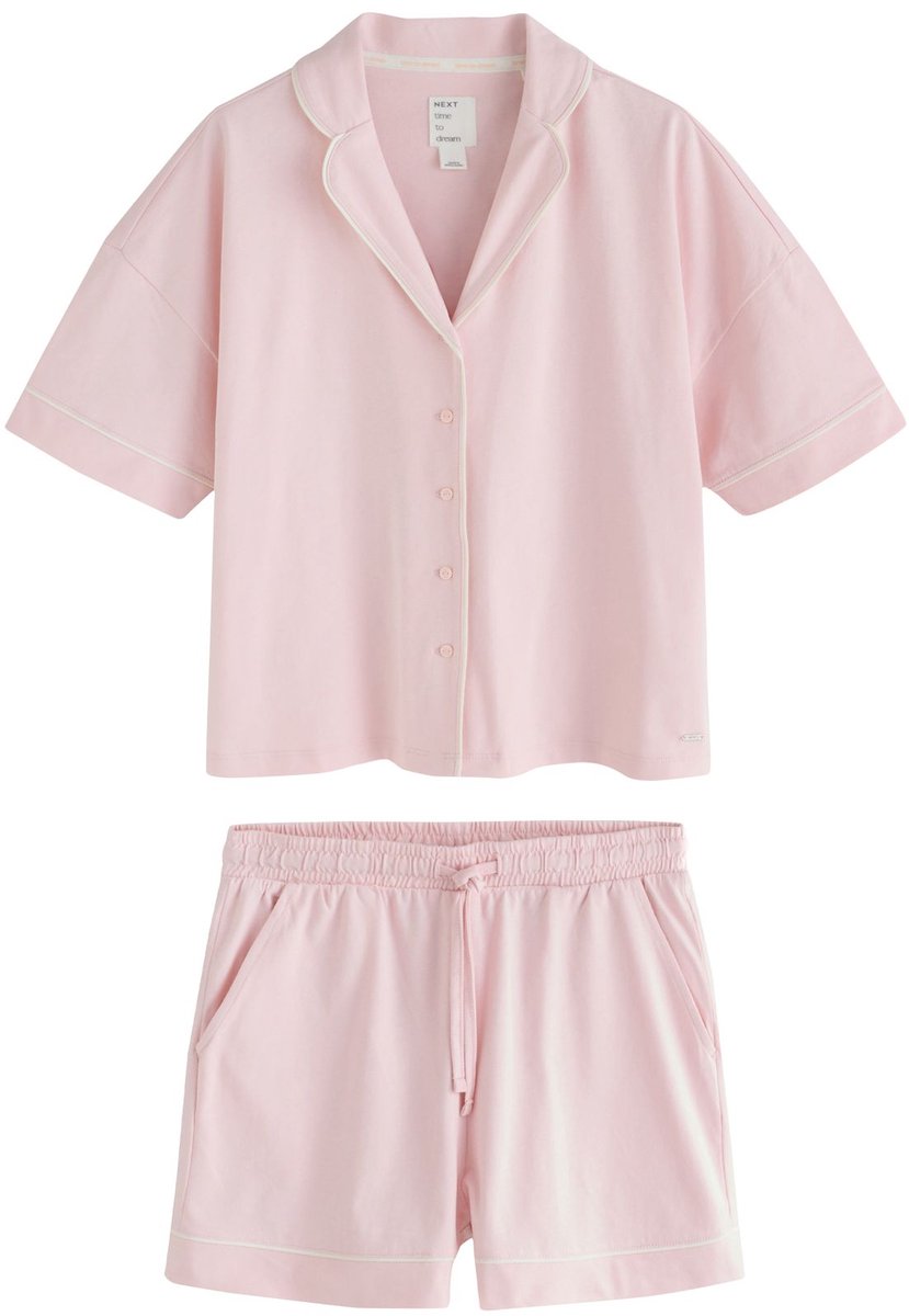 Next - Dames - Korte jersey pyjamaset met doorknoopsluiting - Roze