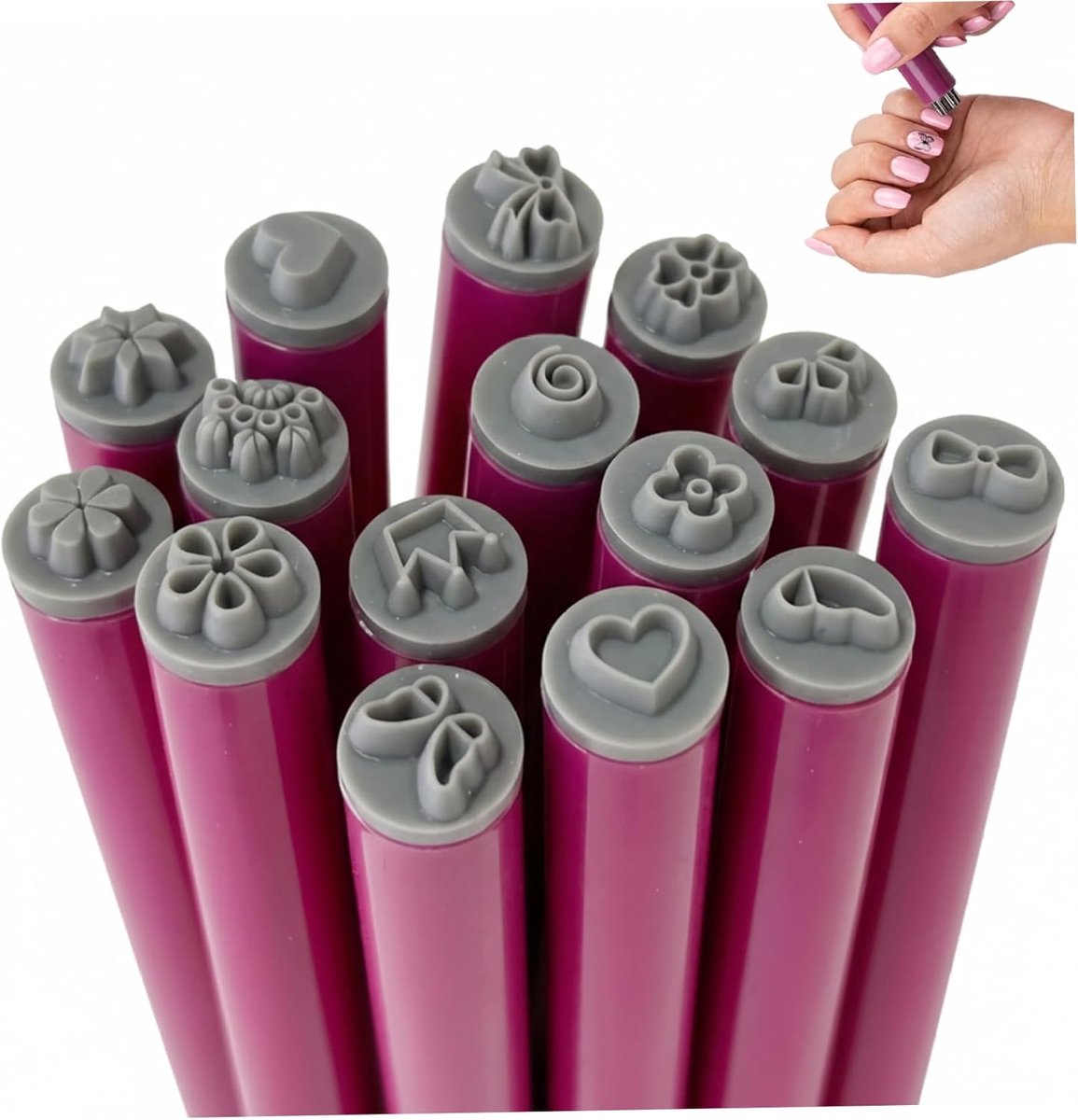 Nail Art Stempelpen - Manicure Tools - DIY Nageldecoratie - Met 15 Ontwerpen - 15 x 14 x 1 cm