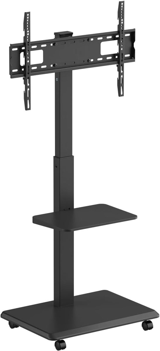Verrijdbare TV Standaard - Draaibare TV Meubel - Flexibele Plaatsing - Inclusief Opbergplank - 37-75 Inch - Zwart