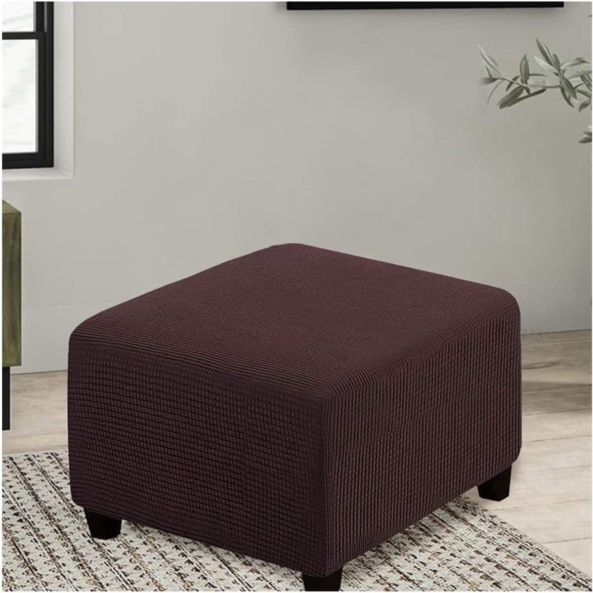Poef Hoes - Voetenbank Bescherming - Woonkamer Decoratie - Zeer Rekbaar Stof - 60x60cm - Effen