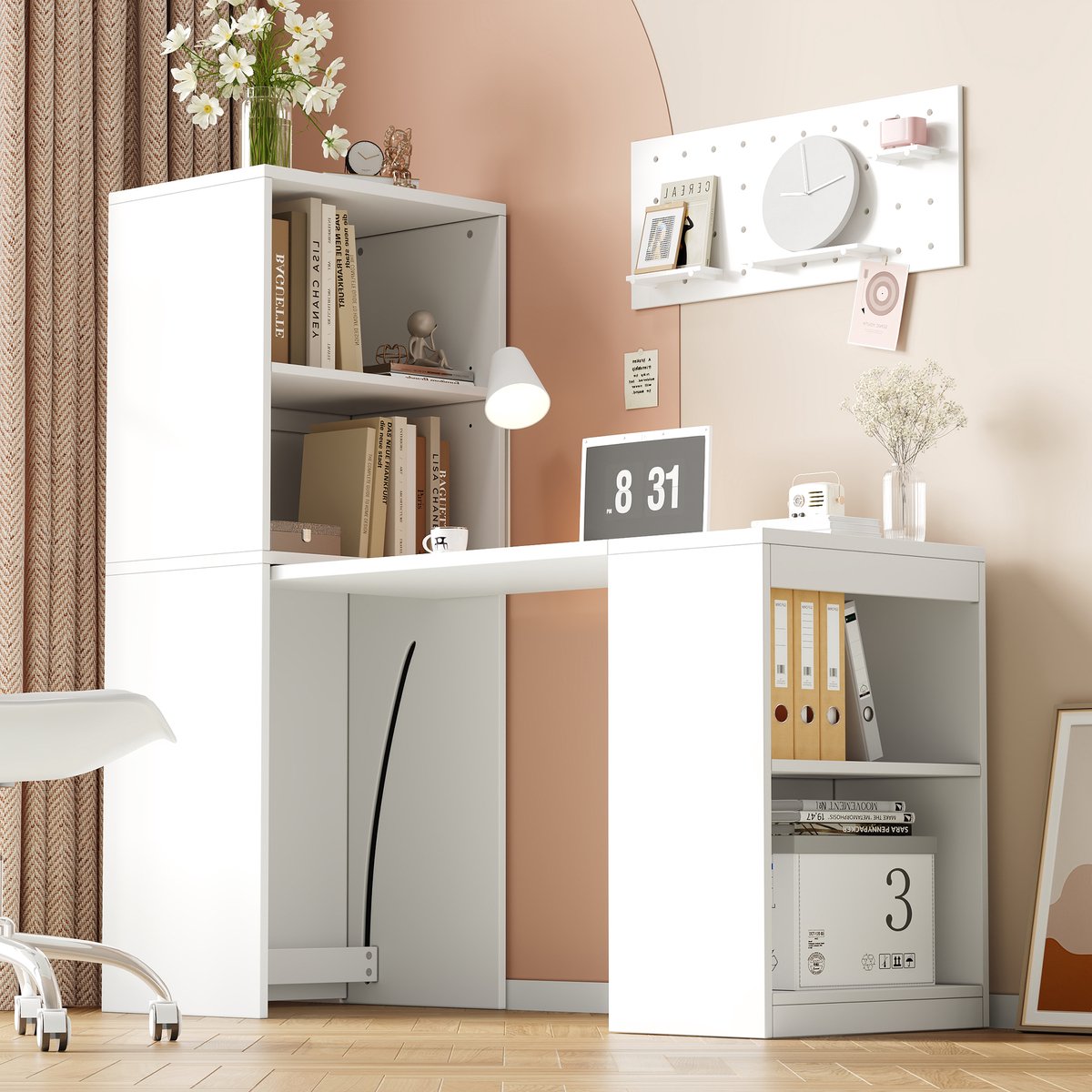 Sweiko Bureau - Boekenkast - Klaptafel - Opbergplank - 130 x 51 x 137 cm - Wit