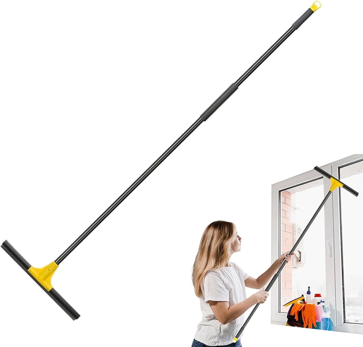 Rubberen bezem - Waterschraper vloer - Vloeren reinigen - Telescopische steel - 45 x 150 cm