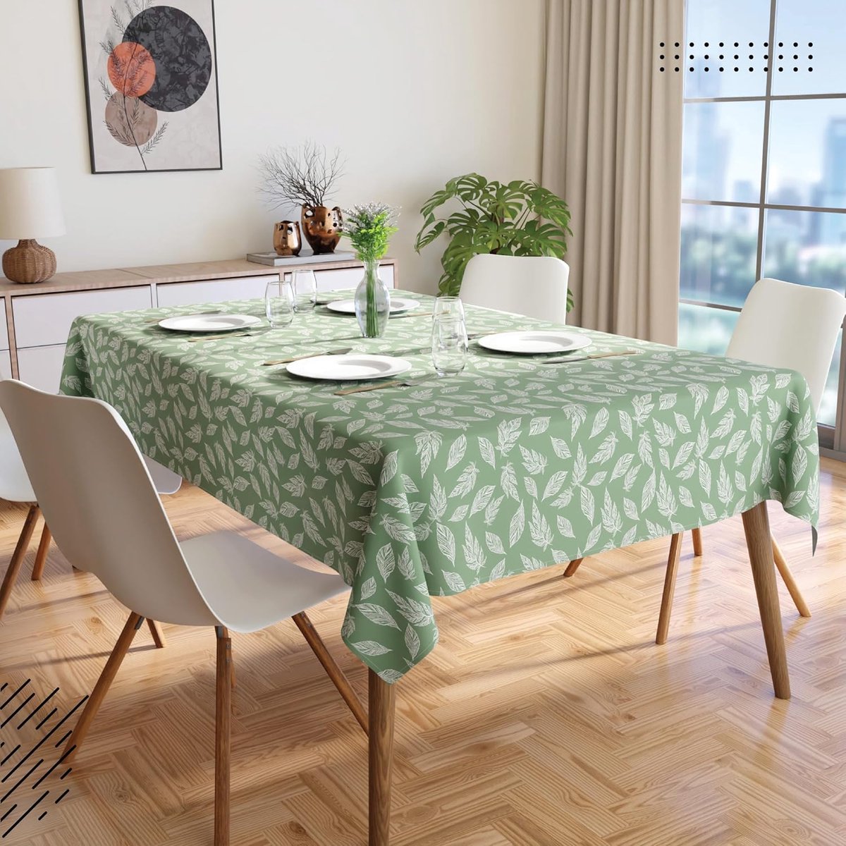 Bedrukt Tafelkleed - Keukentextiel - Eettafel Decoratie - 100% Katoen - 142 x 230 cm - Groen