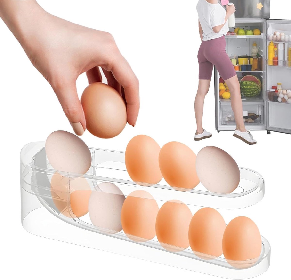 Automatische eierroller - Koelkast organizer - Verse eieren bewaren - Ruimtebesparend ontwerp - 336 x 115 x 87 cm - Transparant