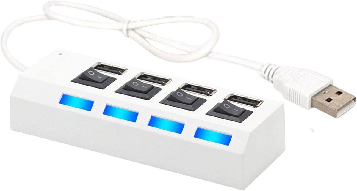 USB 2.0 Hub met 4 Poorten, Aan/Uit Schakelaars en LED Indicatoren