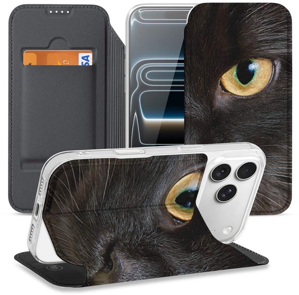 iPhone 17 Pro Max Book Wallet Case Zwarte Kat