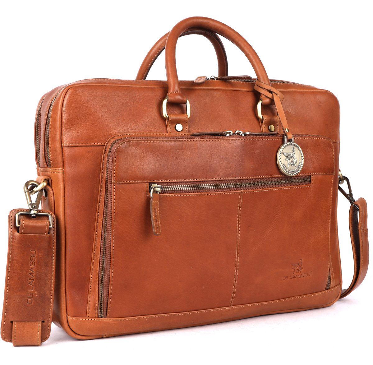 DE LAMASSU® (Aiden) Leren Laptoptas 16 Inch – Echt Leer – Met Organizer & Trolleyband – Slanke Premium Business Tas Unisex