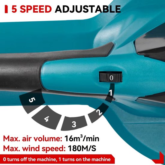Premium Accu Bladblazer 5500W - 2x Accu's - Borstelloze Motor - 5 Standen - 180 m/s - Inclusief 2 Accu’s - Sterk&Krachtig - Handblazer voor Tuin & Werkplaats & oprit & garage & werkplaats & auto Bladeren schoonmaken van Merkloos	 — afbeelding 2