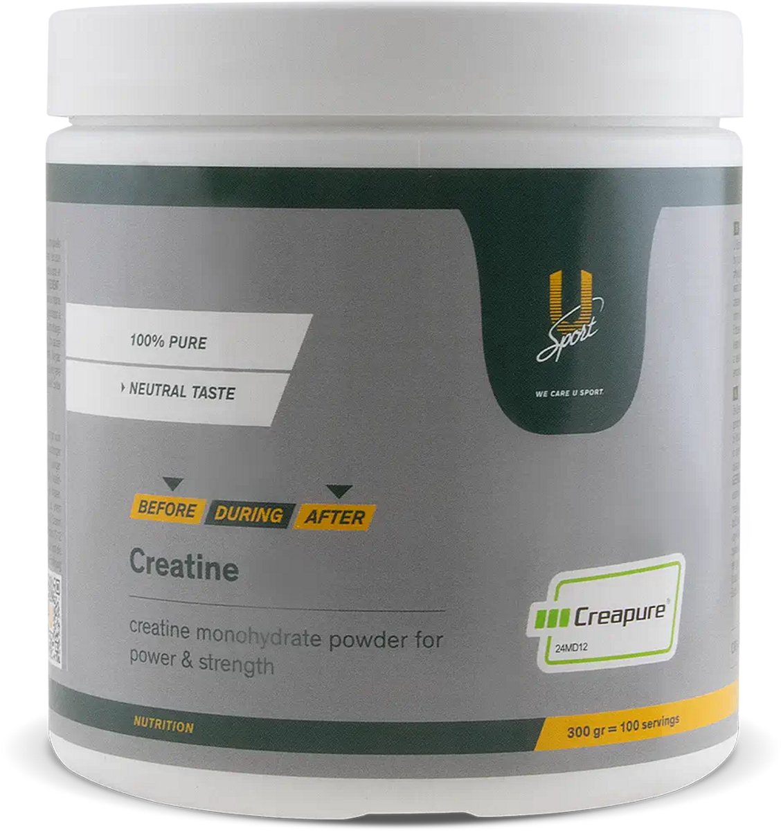 U-Sport Creatine - 100% Pure Creapure® Monohydraat - Meer Kracht & Explosiviteit - NZVT Gecertificeerd - 300g