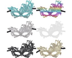 Allecto - Masker - Carnaval - Venetiaans - Feest - Oogmasker - Sexy - Kanten - Geschikt voor mannen en vrouwen - Zwart - 6 stuks kanten masker sexy kanten oogmasker Venetiaans masker voor carnaval party kostuum bal voor mannen en vrouwen koppels.