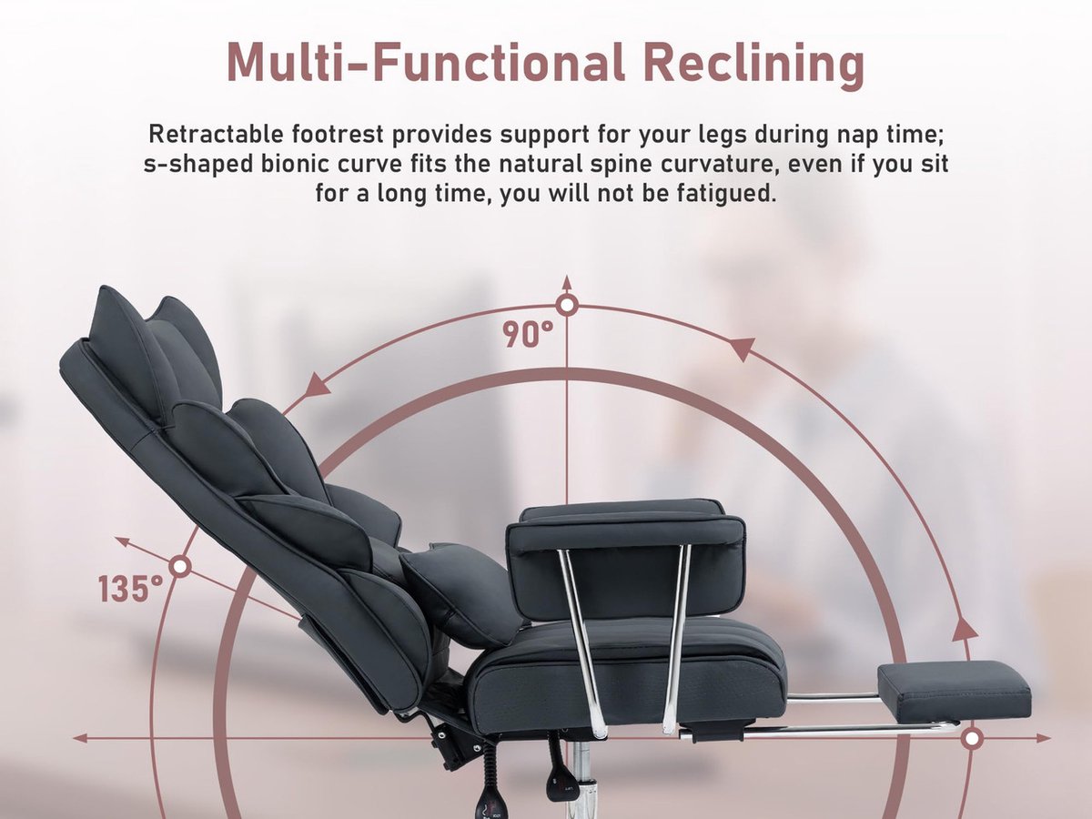 Solenne Ergonomische Bureaustoel met Voetensteun voor Grote Personen - afbeelding 3