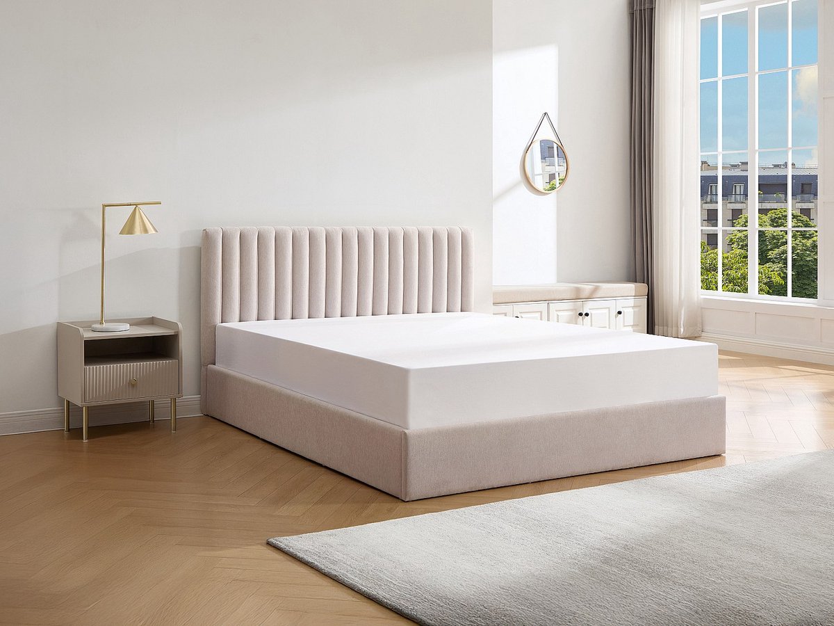 Vente-unique Bed met opbergruimte stof beige 180 x 200 cm (Super King Size Bed)