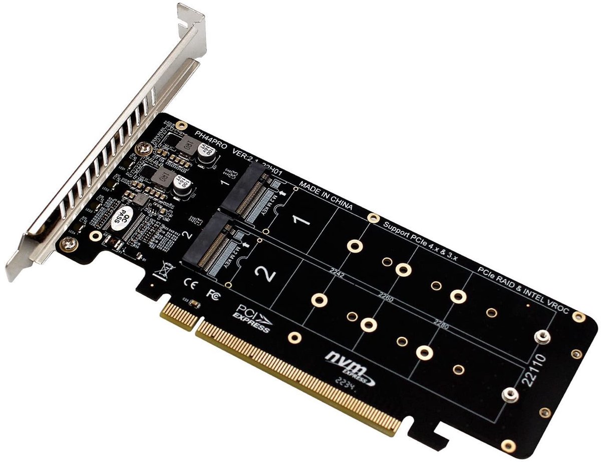 4 in 1 NVME PCIE Adapter M.2 M Key to PCIE 16x with Mounting Bracket for Desktop Motherboard Hard Drive Extension