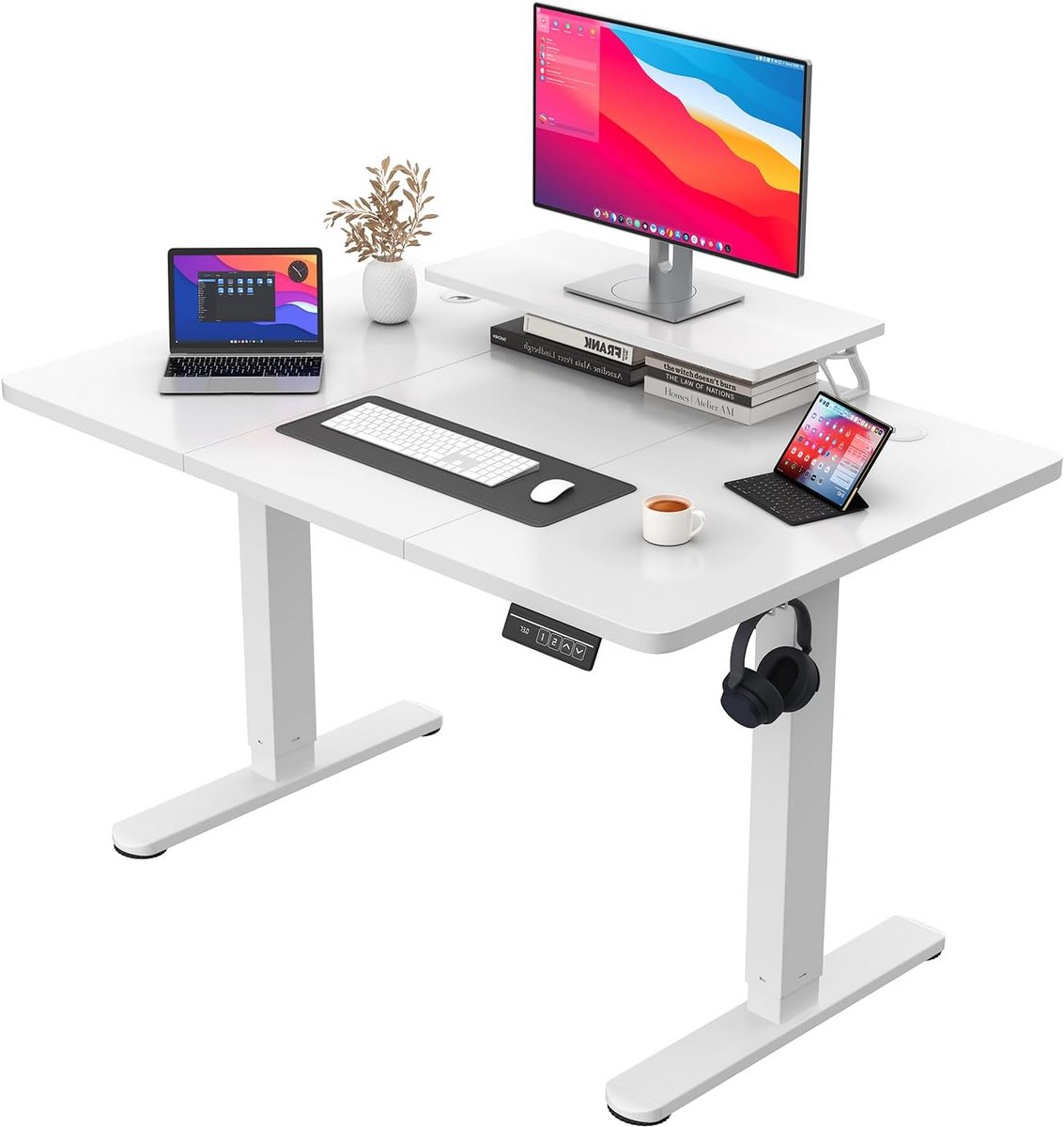 Elektrisch Zit-Sta Bureau met Monitorstandaard Wit 120x60 cm