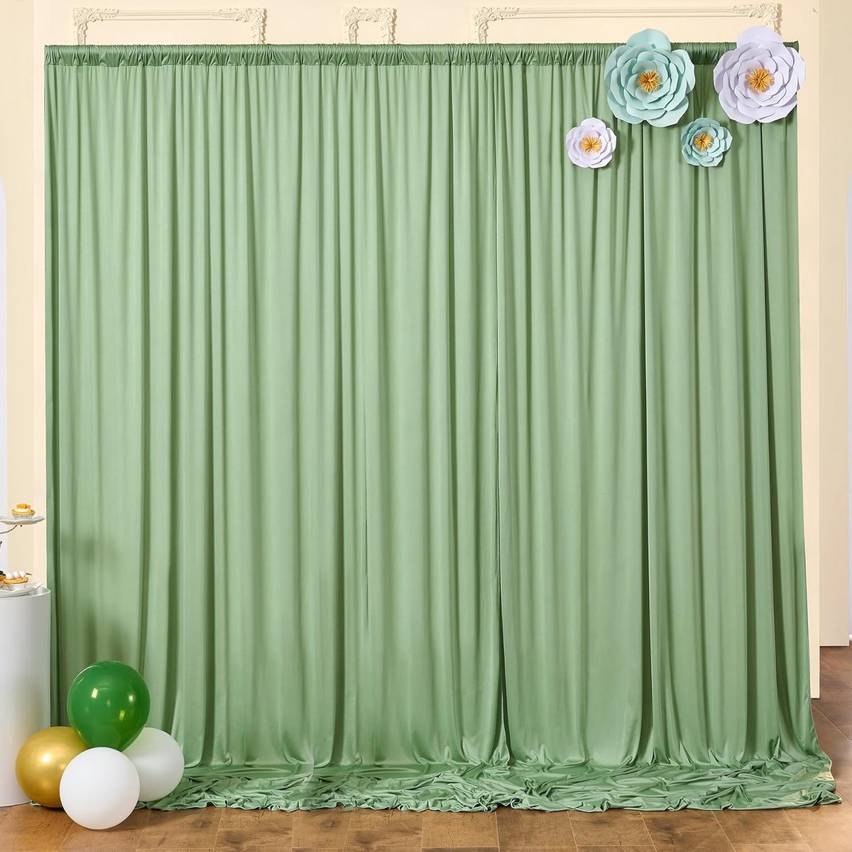 Set van 3 x 3 meter Saliegroene Achtergrondgordijnen voor Feest en Fotografie