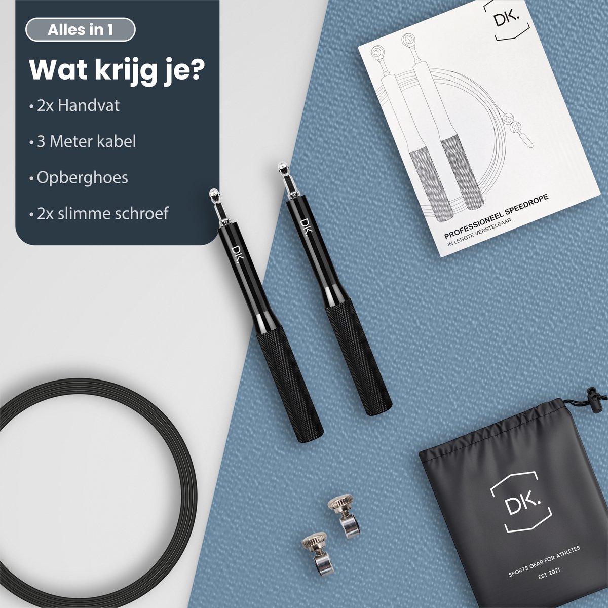 DK.® Professioneel Sport Springtouw - Speedrope - Jump Rope - voor Volwassenen en Kinderen - Crosstraining HIIT en Krachttraining - Zwart — afbeelding 5