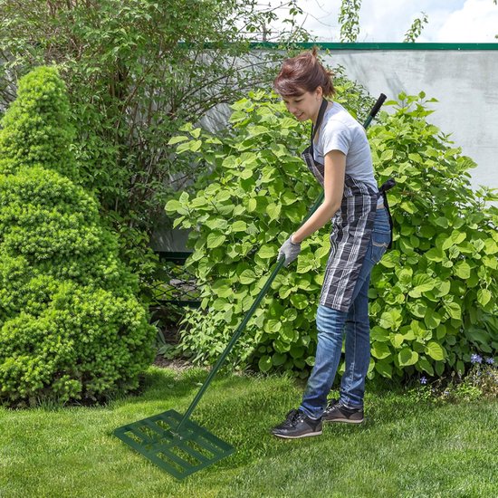 Aufun Professionele Roestvrijstalen Gazonhark - 25 X 50 cm - Verstelbare Steel - Groen - Gazonhark Voor Het Schuren En Schoonmaken Van Vlakke Oppervlakken van Aufun — afbeelding 4