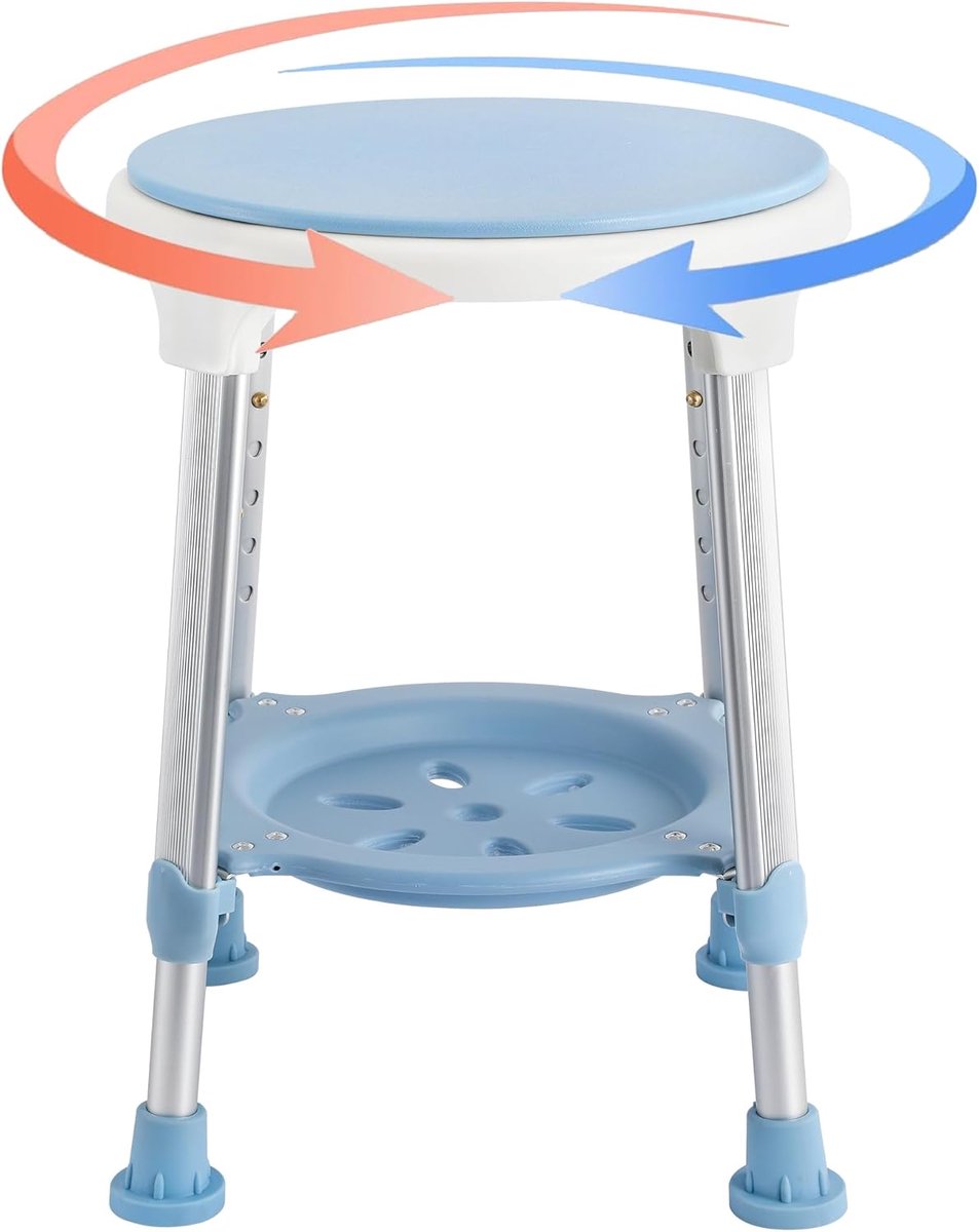 Douchekruk 360° Draaibare Badkruk 42‑54,5 Cm In Hoogte Verstelbaar Douchestoel Met Opbergvak Douchehulp Antislip Aluminium Douchestoel Badstoel Badzitje Voor Senioren Gehandicapten Zwangere Vrouwen NAIZY