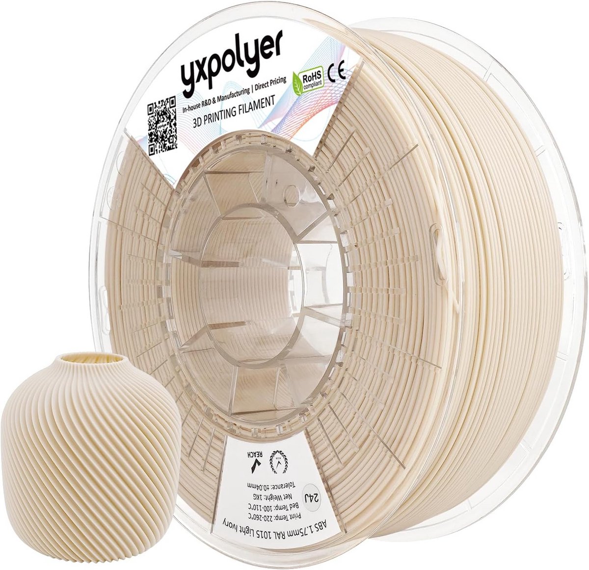 ABS 3D-printfilament 1,75 mm 1 kg Licht Ivoor Gestructureerd