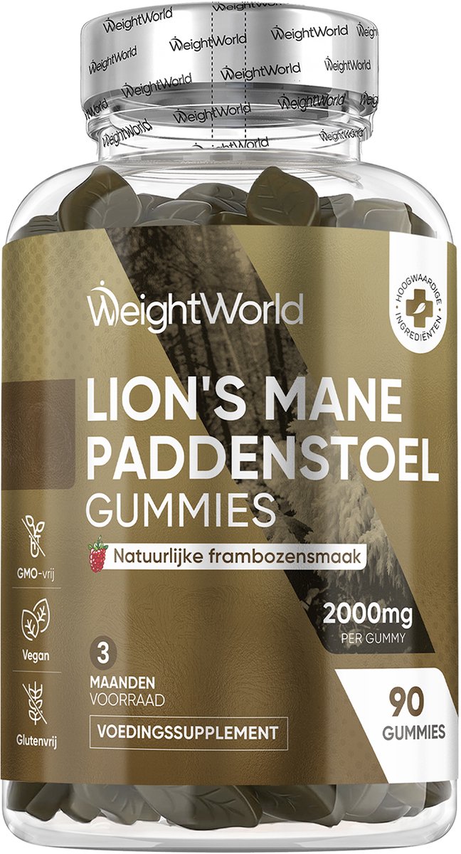 WeightWorld Lion's Mane gummies - 2000 mg - Lekker alternatief voor Lion's Mane capsules - 90 vegan gummies voor 3 maanden