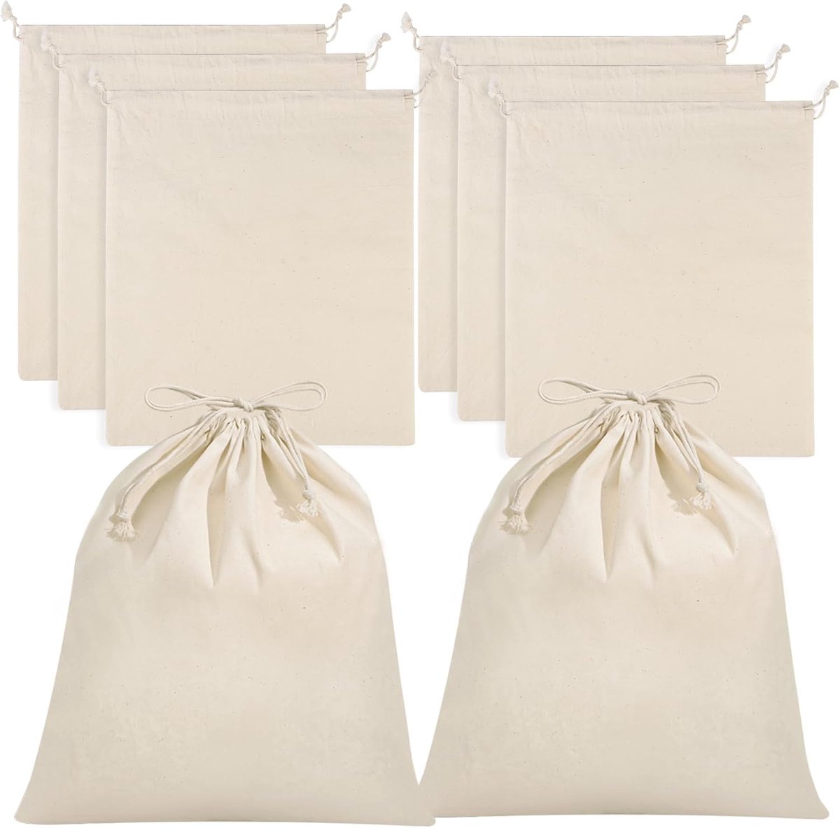Set van 8 kleine stoffen zakjes, 15 x 20 cm, katoenen zakjes met trekkoord, katoenen zakjes om te beschilderen, jute zakjes, onbedrukt, doe-het-zelf opbergzakjes voor fruit, groenten, bruiloften,knutselprojecten.