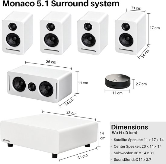 5.1 Surround Sound Systeem - Draadloos - Dolby Atmos - WiSA Certified - THX Tuned - Wit van Platin. — afbeelding 2