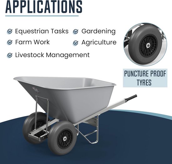 Agri Barrow Kunststof Kruiwagen – 200 Liter – Lekbestendige Dubbele Slanke Banden – Zwart – Heavy Duty – Voor Stal, Tuin, Boerderij En Zwaar Gebruik
