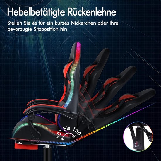 Ergonomische Gaming Stoel met Verstelbare Rugleuning en Voetensteun — afbeelding 4