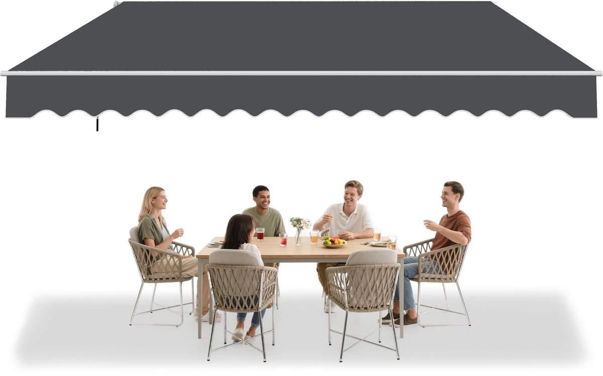 Gelenkarmmarkise 400x300cm Breed Aluminium Luifel Balkon Zonwering Balkonluifel Vouwbare Klemarmluifel Met Handkraan Zonluifel Waterdicht Donkergrijs Luifelstof NAIZY