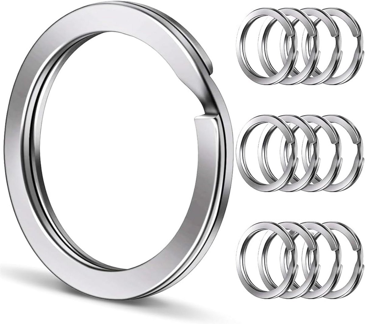 20x Zilveren Sleutelringen RVS 25mm Plat - Ideaal voor Sleutelbos, Knutselen en DIY