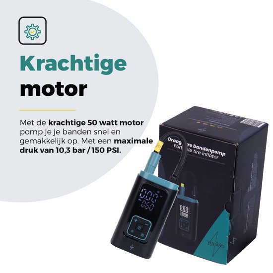 Voltano Elektrische Bandenpomp / Fietspomp Voor Auto / Motor / Scooter - Zwart / Ijsblauw - Draagbare Luchtcompressor - Voorgeprogrammeerde Standen - Pomp Tot 10,3 BAR - Incl. Opzetstukken Presta, Schader, Hollands Ventiel En Meer van Voltano — afbeelding 2