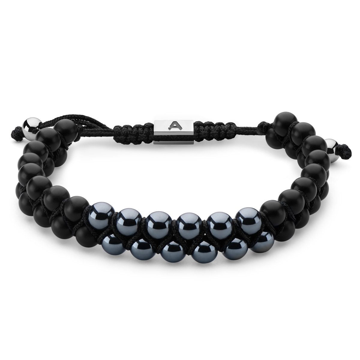 Sanatio dubbele rij hematiet & onyx armband