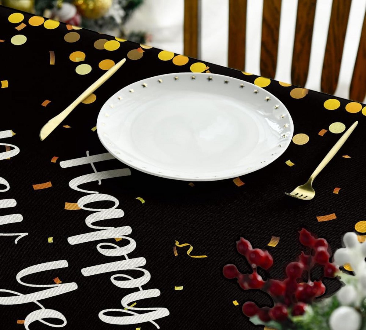 Feestelijk Tafelkleed met Gouden Stippen voor Keuken en Interieurdecoratie