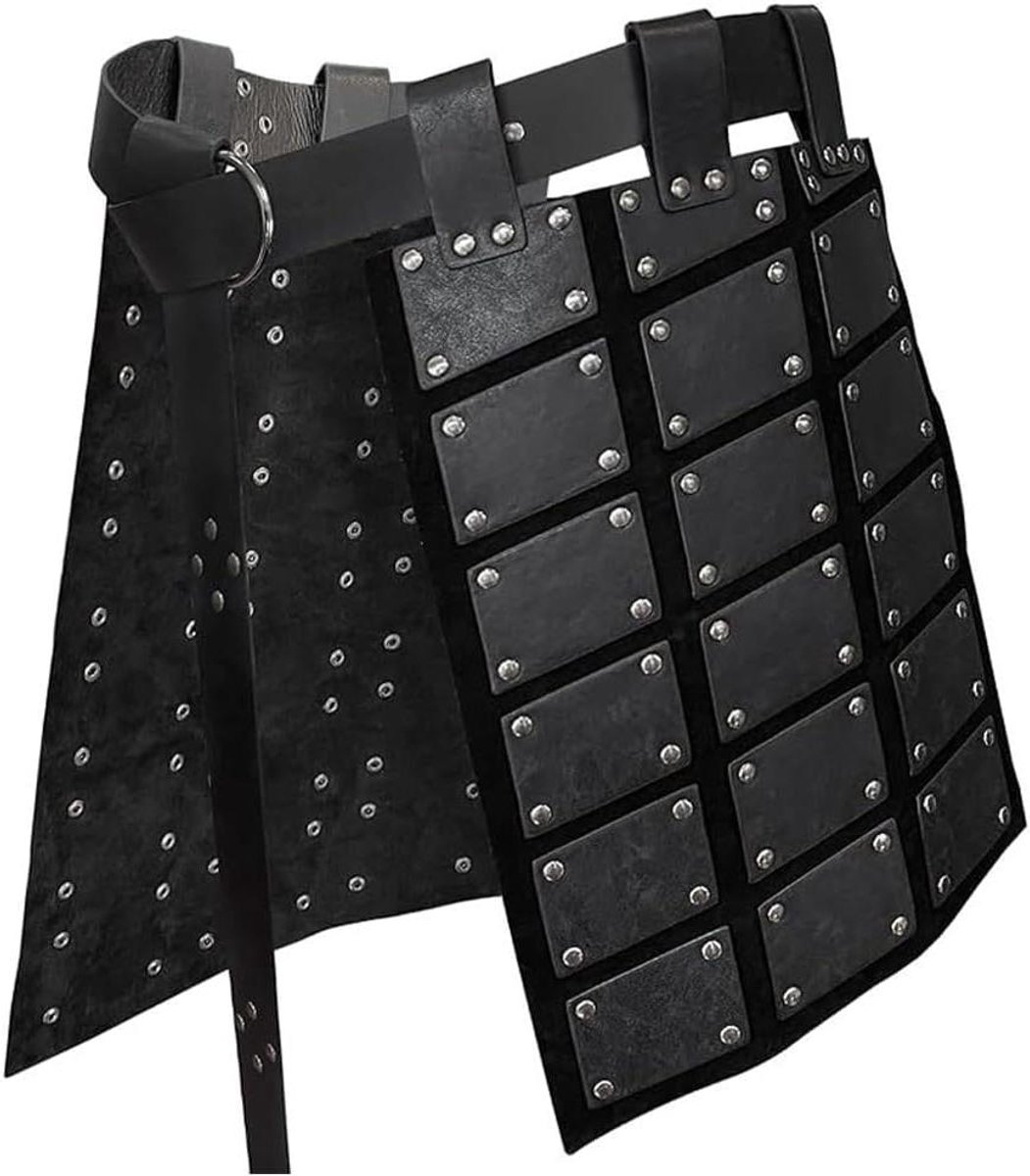Allecto - Middeleeuwse Faux Lederen Dij Armor - Viking Been Taille Armor - Retro - Huurling Ridders Rok Armor - Protector met Riem - LARP Mannen Halloween Cosplay Kostuum - Zwart.