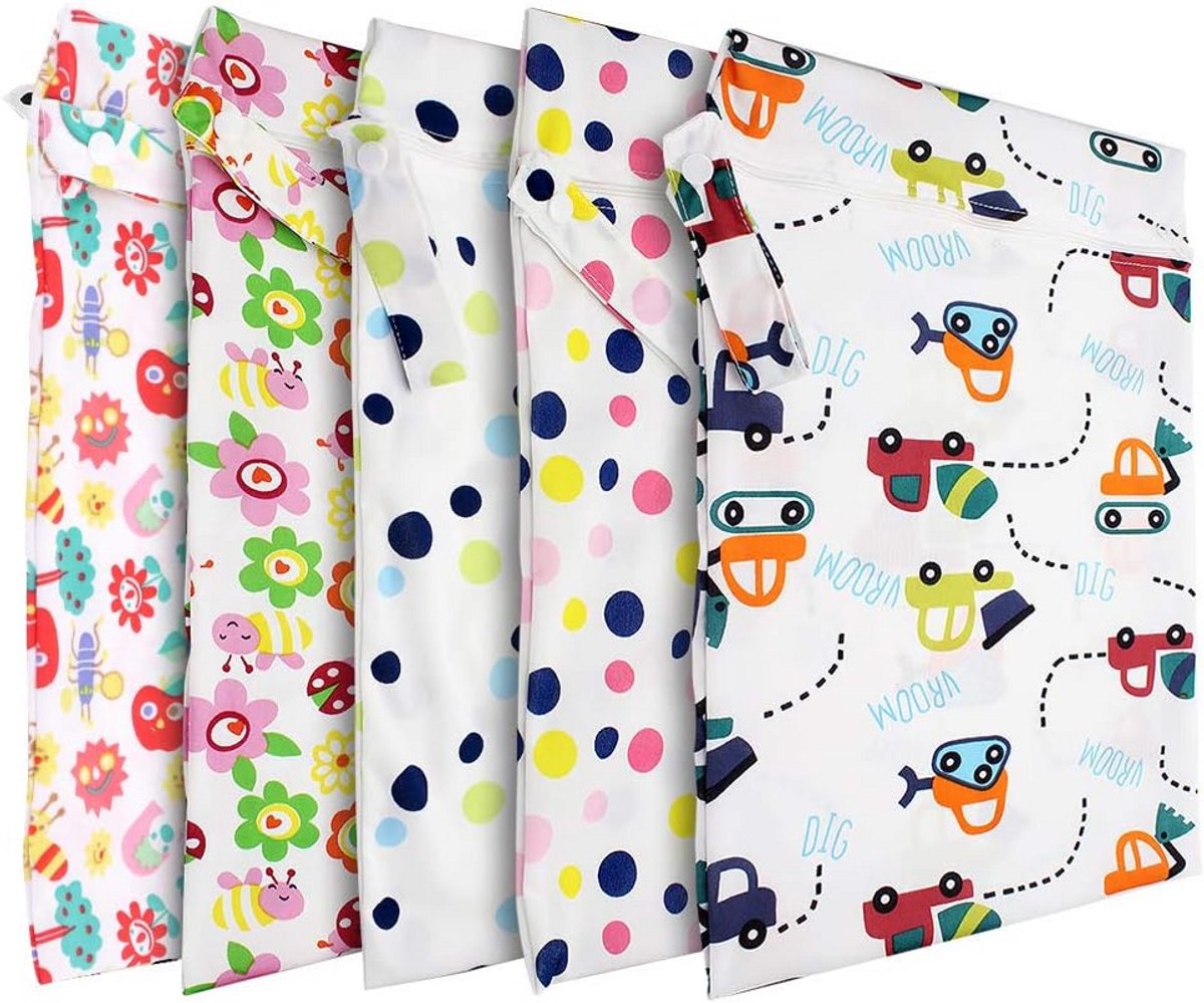 5-Pack Waterdichte Herbruikbare Luiertas Organizer voor Natte en Droge Spullen