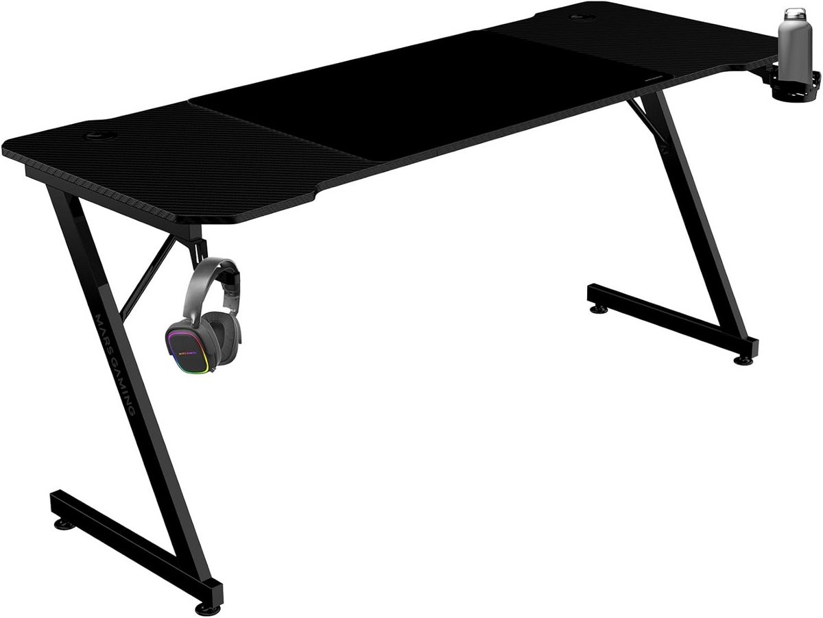 XXL Gaming Bureau 160x60cm met Koolstofvezel Oppervlak en XXL Muismat - Zwart
