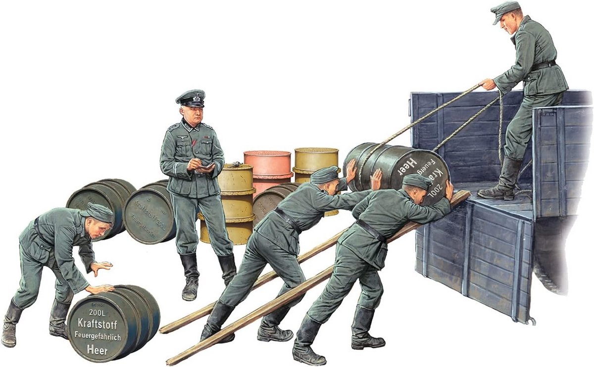 Schaalmodel Duitse Soldaten met Brandstofdrums 1:35 - Modelbouw Figuren