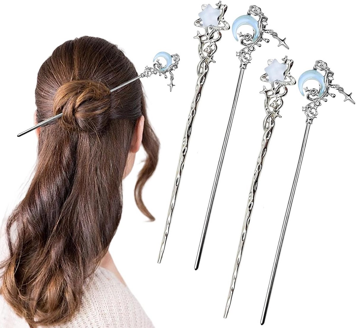 Set van 4 Elegante Chinese Haarstokjes met Ster en Maan Design