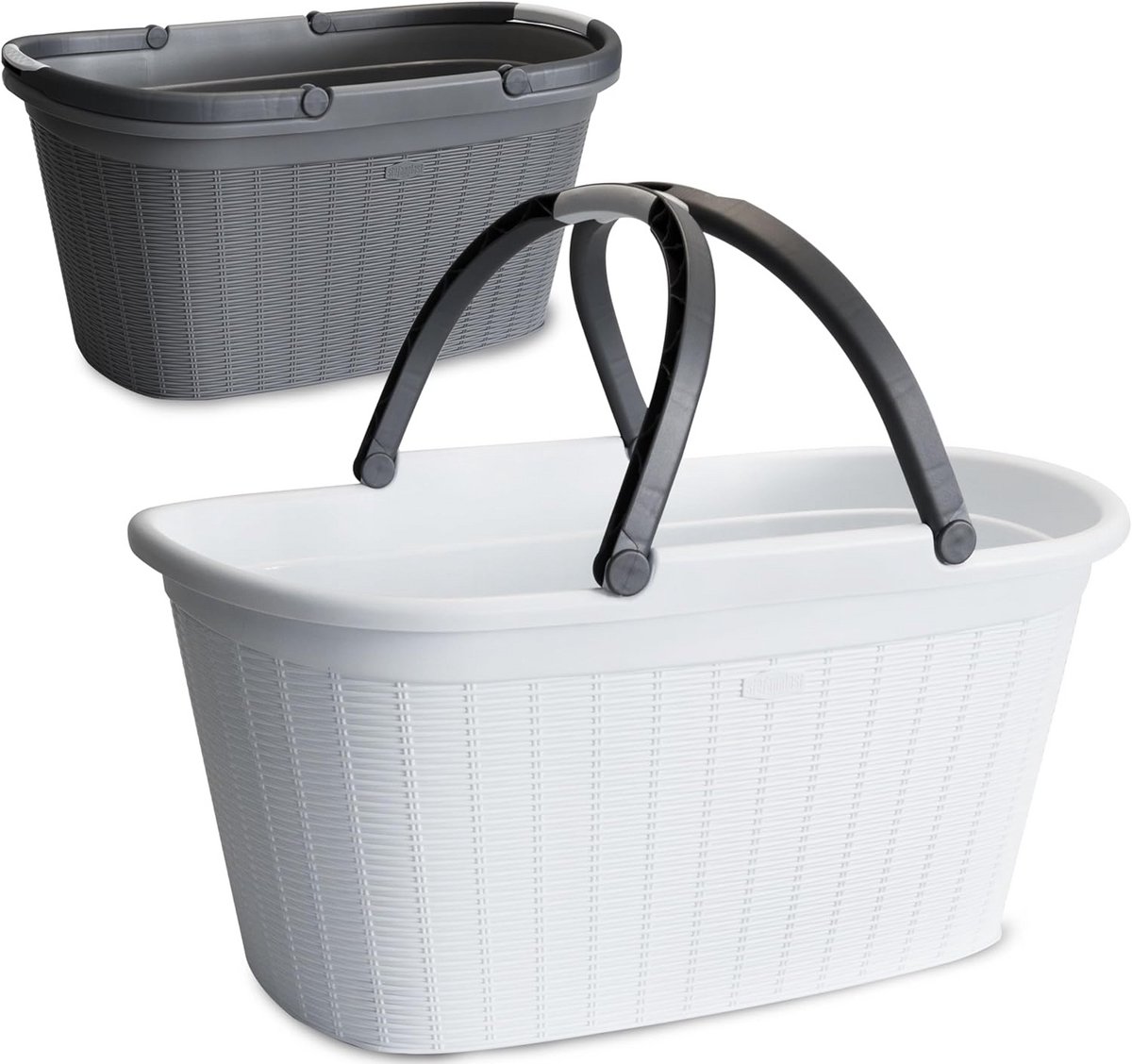 2 Stuks Wasmand 35L Wit en Lichtgrijs Rotan-look met Handvatten