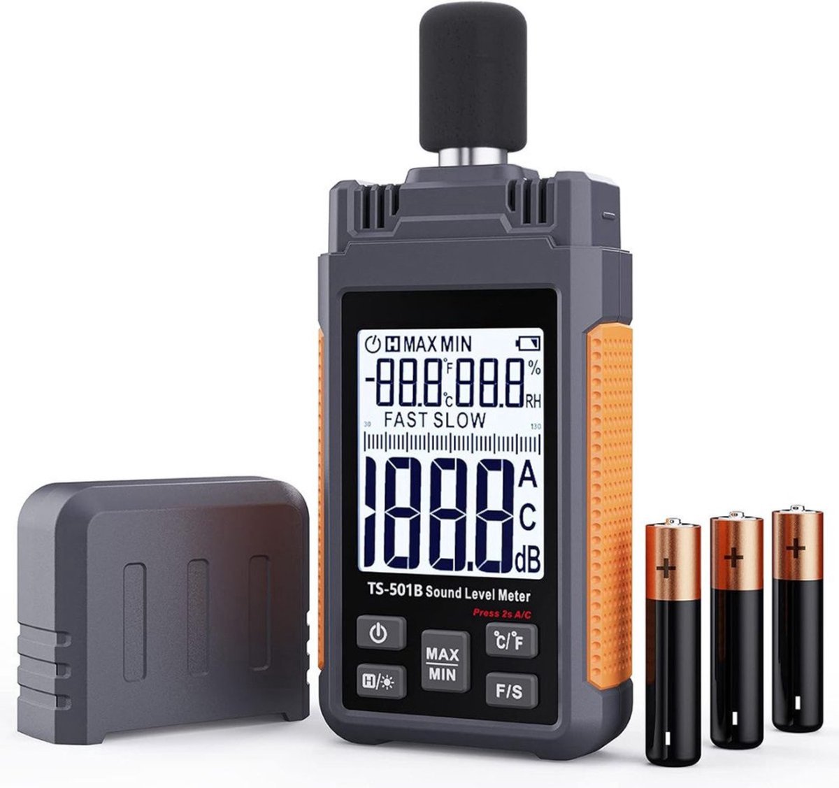 NBAP® Professionele Decibelmeter - DB Meter - Geluidsmeter - Grijs met Oranje
