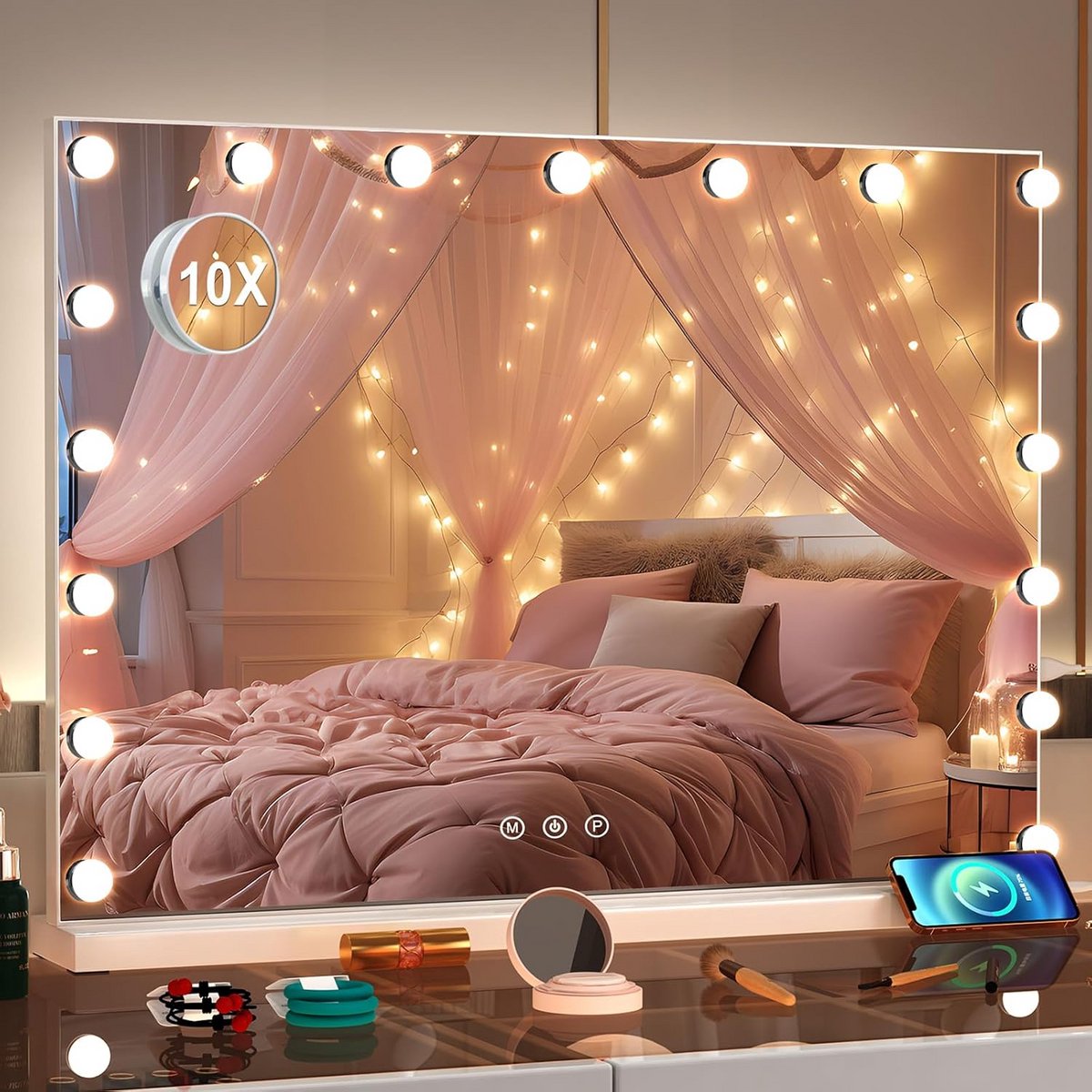 Hollywood Make-upspiegel met Verlichting 80x60 cm - Dimbare LED, 3 Kleurmodi en USB Opladen