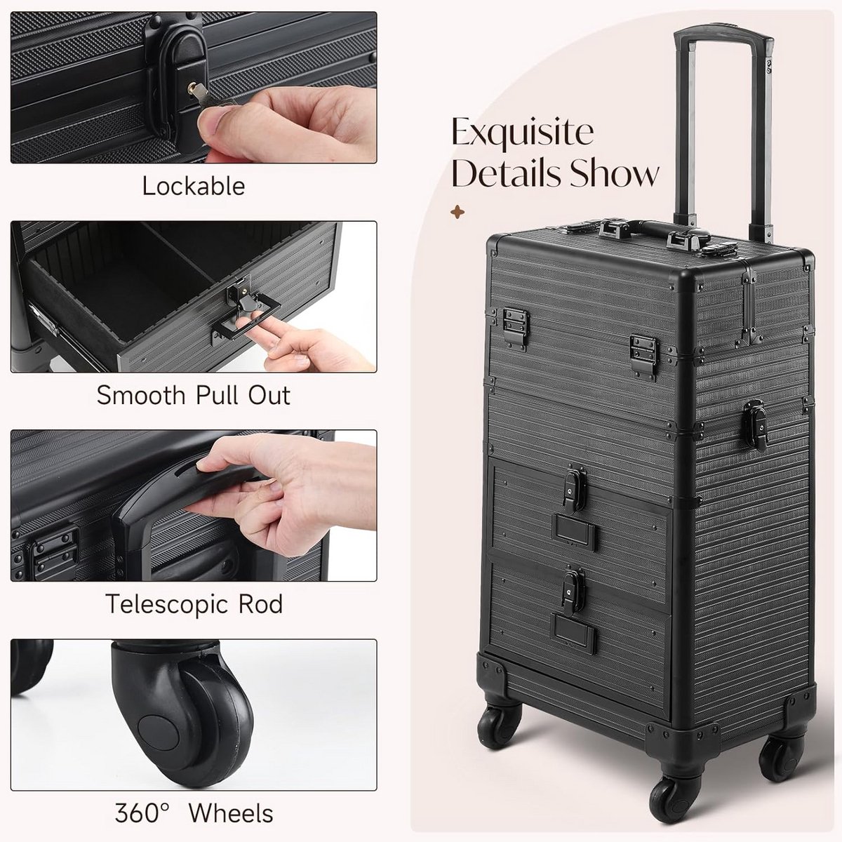 Professionele Make-up Trolley met Laden en Wielen - Verrijdbare Cosmetica Koffer