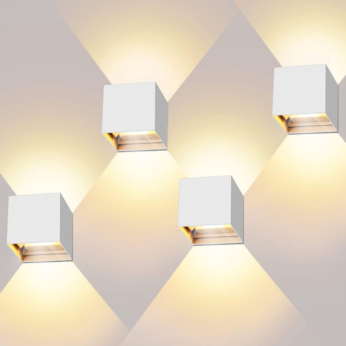 Set van 4 Up/Down LED Wandlampen 12W Warm Wit Licht 3000K IP65 Waterdicht