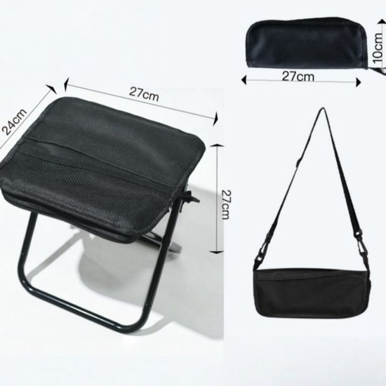 1 stuk - Kampeerkrukken - Opvouwbare Zak Stoel - Kan crossbody gedragen worden - Multifunctionele Tas die Verandert in een Krukje - Wachtrij & Buitenevenement - Zwart van Merkloos — afbeelding 3